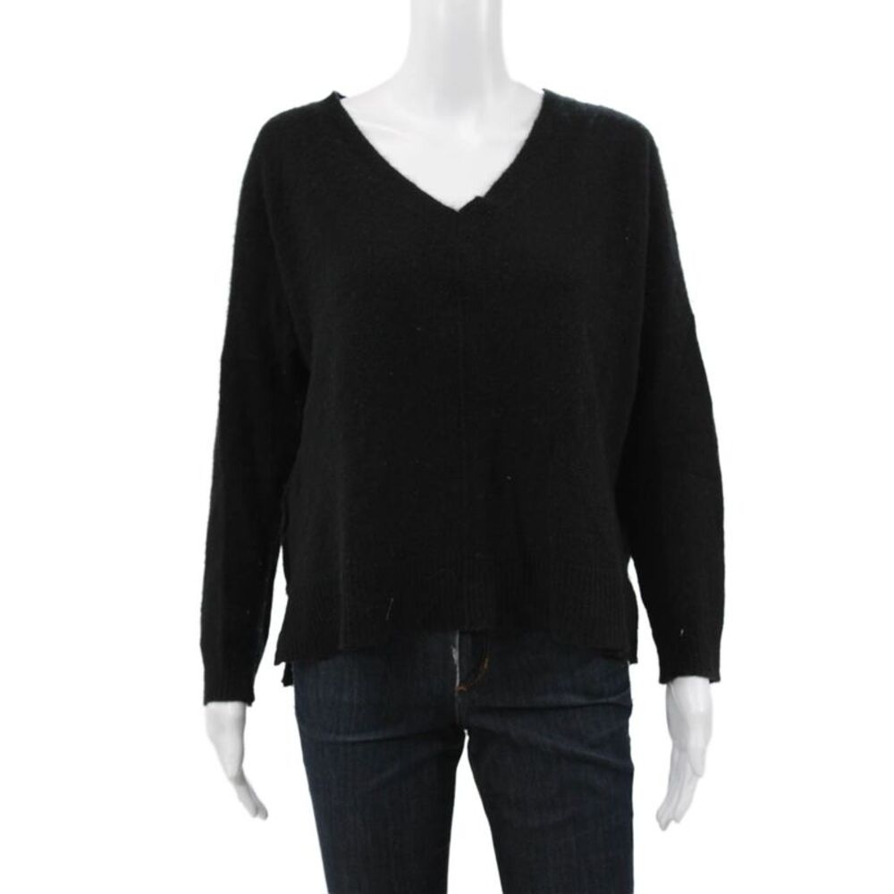Line Womens Cashmere V-Neck Pullover Black Long Sleeve Size M